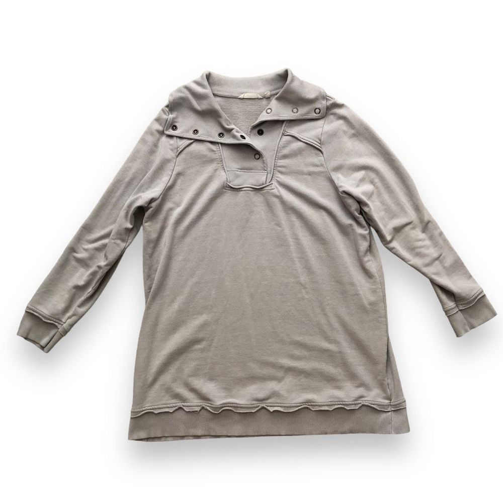 Soft Surroundings 1X button Terry sweater sweatshirt cowl neck grey greige tunic